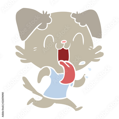 flat color style cartoon panting dog running