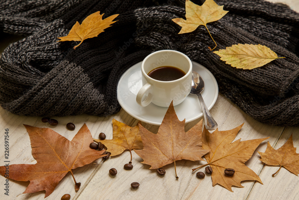 Taza de café en otoño Taza de café en otoño
