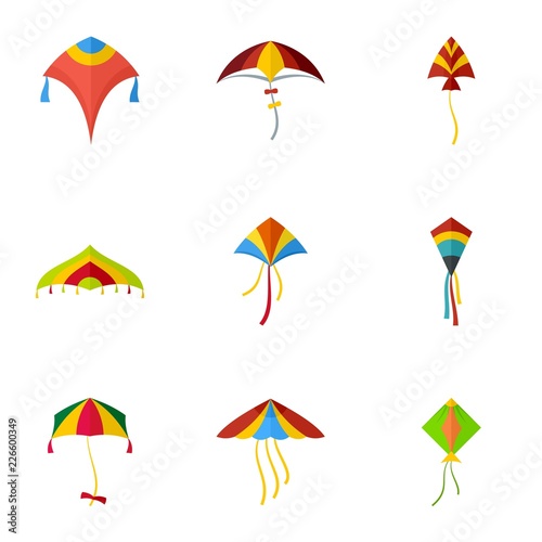 Kite icon set. Flat set of 9 kite vector icons for web design