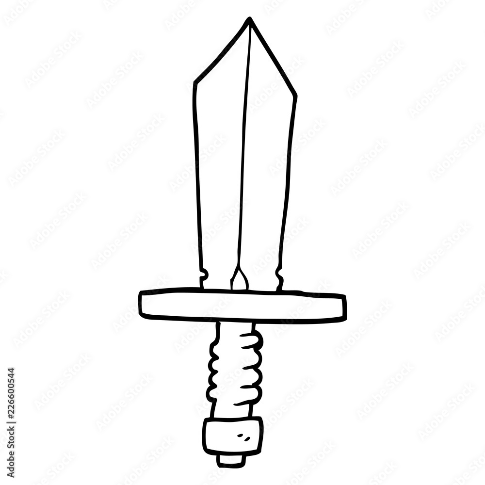 line drawing cartoon of an old bronze sword Stock Vector | Adobe Stock