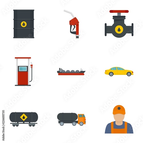 Oil petrol icon set. Flat set of 9 oil petrol vector icons for web design