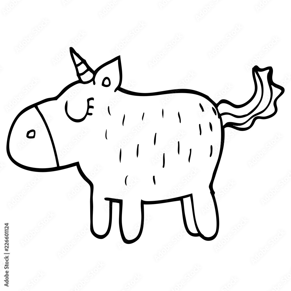 Fototapeta premium line drawing cartoon cute unicorn