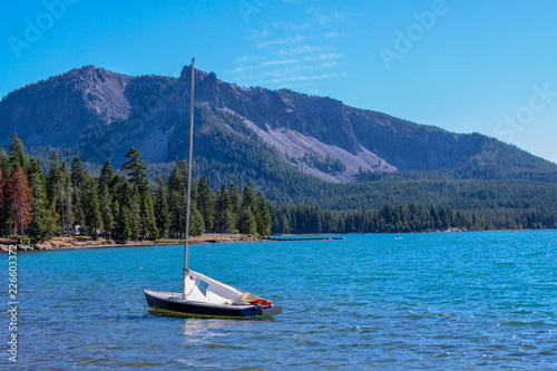 Small sailboat on East Lake, Newberry Volcano, Bend, Oregon