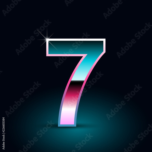 Retro number 0. 80s vector font isolated on black background