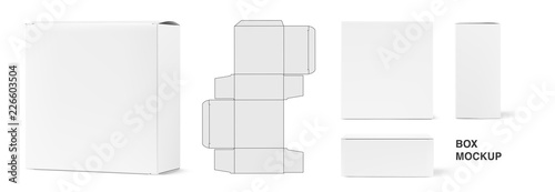 A set of necessary elements for the presentation of your cardboard box. Vector illustration isolated on white background. Can be use for medicine, food, cosmetic and other. Ready for your design.