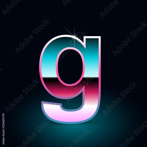 Retro letter G lowercase. 80s vector font isolated on black background