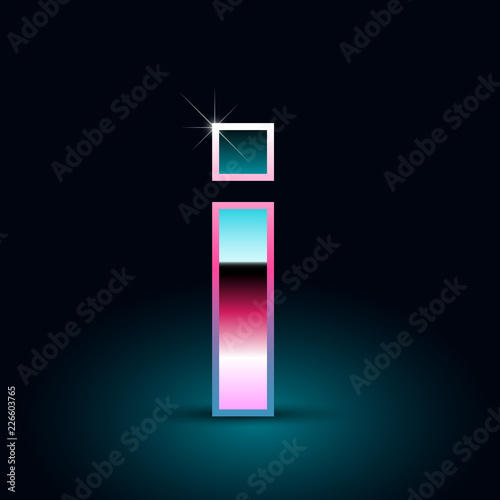 Retro letter I lowercase. 80s vector font isolated on black background
