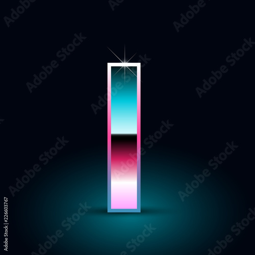 Retro letter I uppercase. 80s vector font isolated on black background
