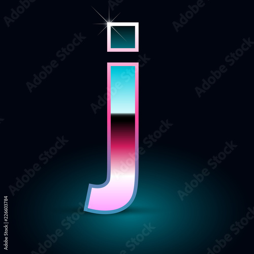Retro letter J lowercase. 80s vector font isolated on black background