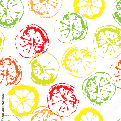 Citrus seamless pattern. Slices of citrus fruits, lime, lemon and orange. Vector illustration.