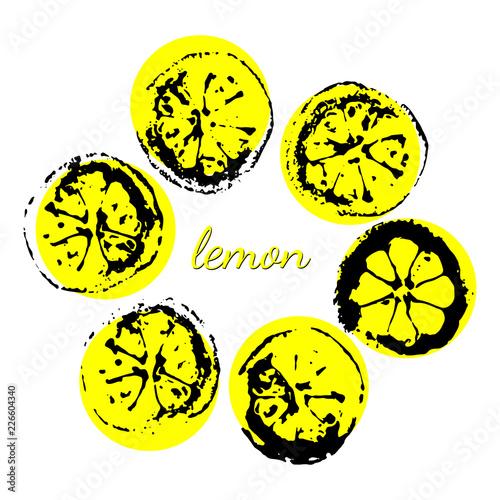 Lemon slices wreath on white. Lemon and lime print.