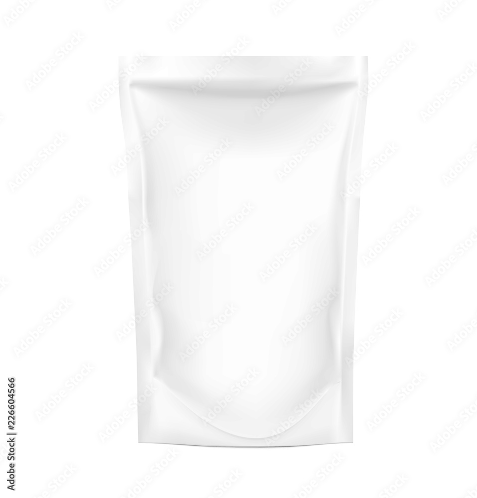 White blank pouch doy pack mock up. Vector illustration isolated on white background. Ready for your design. EPS10. White blank pouch doy pack mock up. Vector illustration isolated on white background. Ready for your design. EPS10.