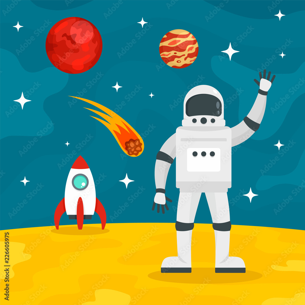 Naklejka premium Hello from spaceman concept background. Flat illustration of hello from spaceman vector concept background for web design