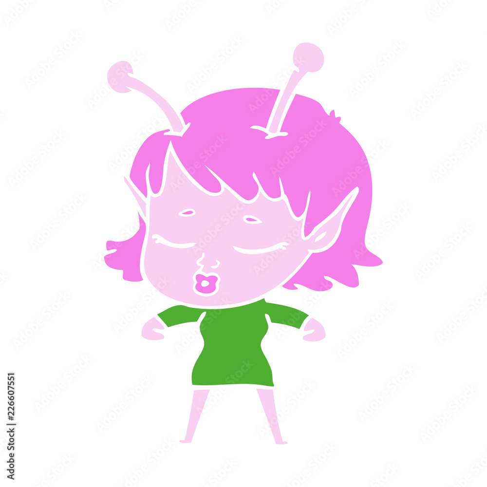cute alien girl flat color style cartoon cute alien girl flat color style cartoon