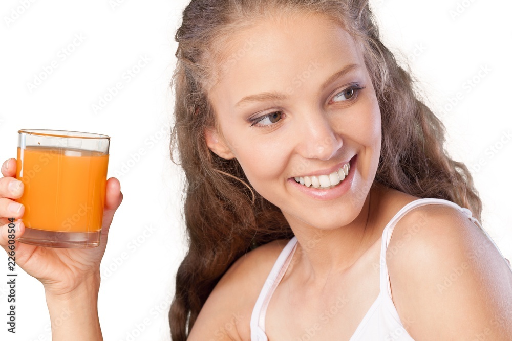 Portrait of a Young Woman with Glass of Orange Juice Portrait of a Young Woman with Glass of Orange Juice