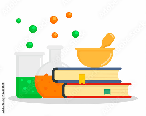 Chemistry book concept background. Flat illustration of chemistry book vector concept background for web design