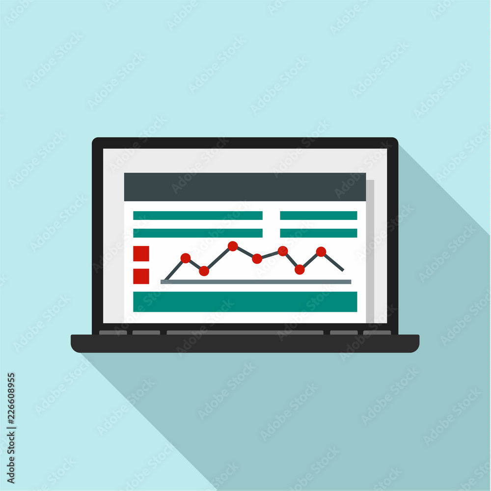 Laptop finance graph icon. Flat illustration of laptop finance graph vector icon for web design Laptop finance graph icon. Flat illustration of laptop finance graph vector icon for web design