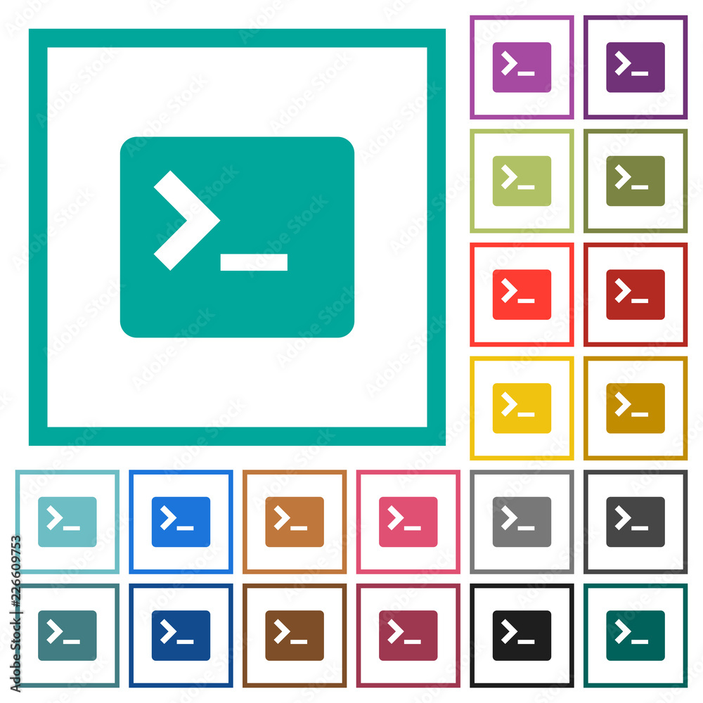 Command terminal flat color icons with quadrant frames Command terminal flat color icons with quadrant frames