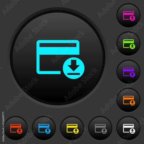 Money withdrawal with credit card dark push buttons with color icons