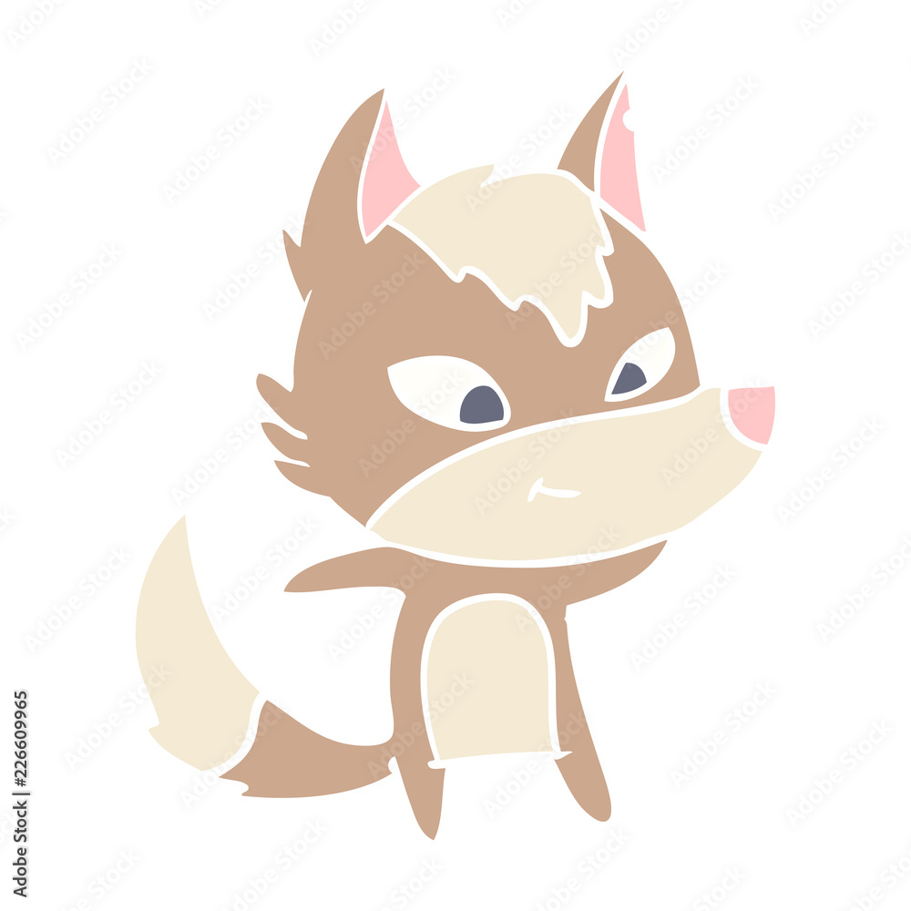 friendly flat color style cartoon wolf