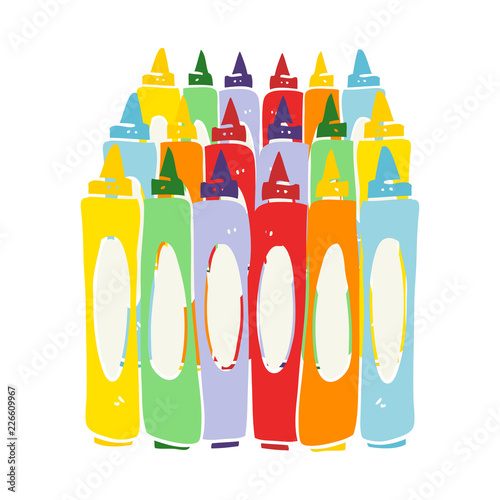 flat color illustration of a cartoon crayons