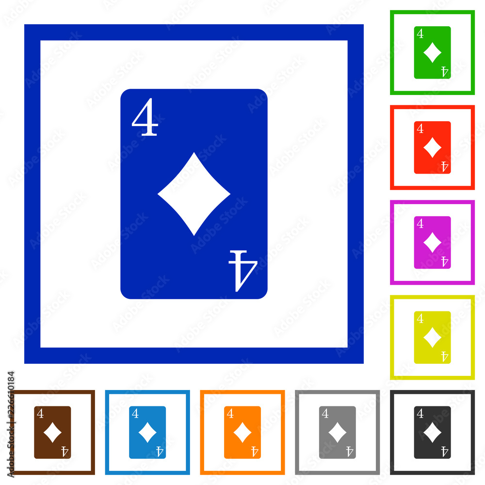 Four of diamonds card flat framed icons Four of diamonds card flat framed icons