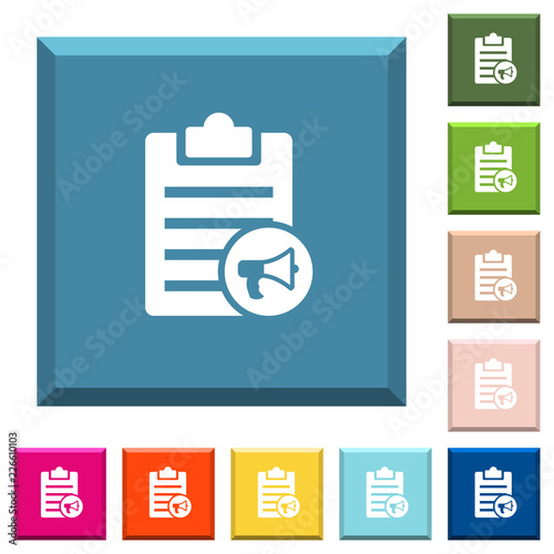 Note reading aloud white icons on edged square buttons