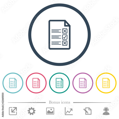 Questionnaire document flat color icons in round outlines