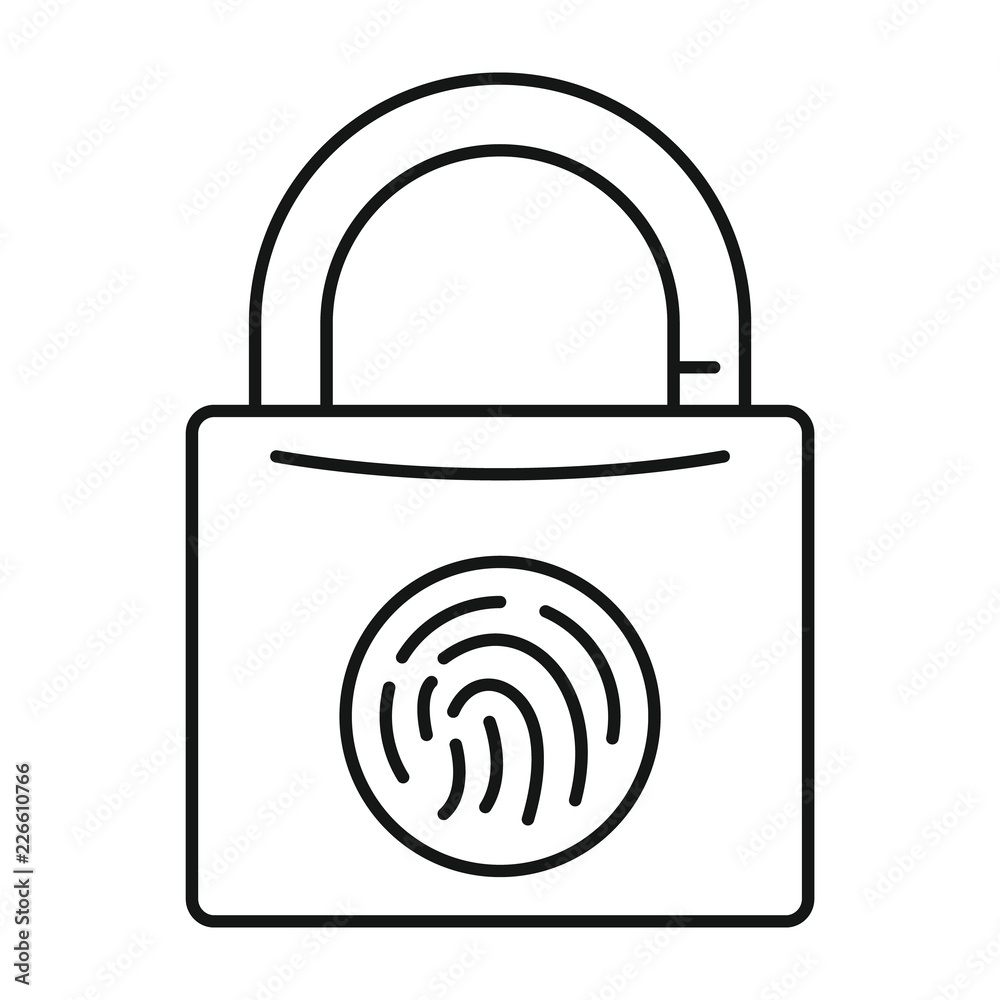 Fingerprint lock icon. Outline illustration of fingerprint lock vector icon for web design isolated on white background Fingerprint lock icon. Outline illustration of fingerprint lock vector icon for web design isolated on white background