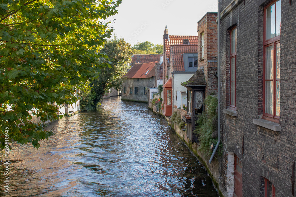 Riverside view of historic Bruges