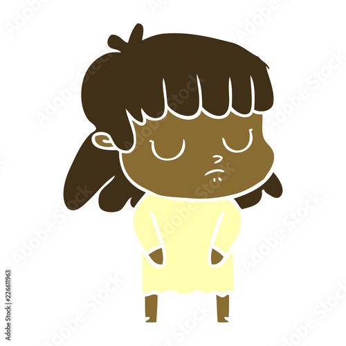 flat color style cartoon indifferent woman