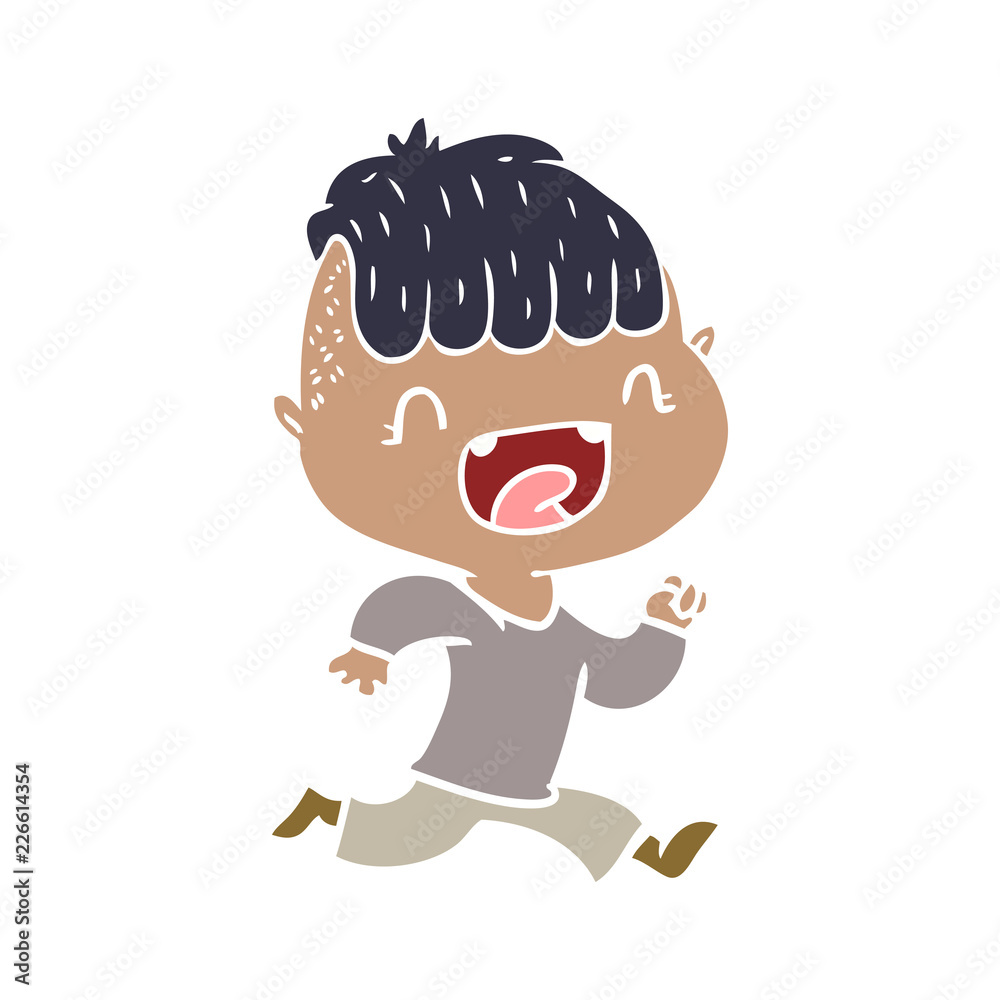 flat color style cartoon happy boy laughing and running away flat color style cartoon happy boy laughing and running away