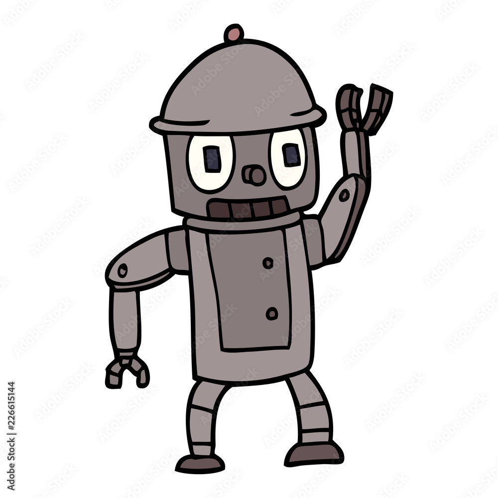 cartoon doodle robot waving