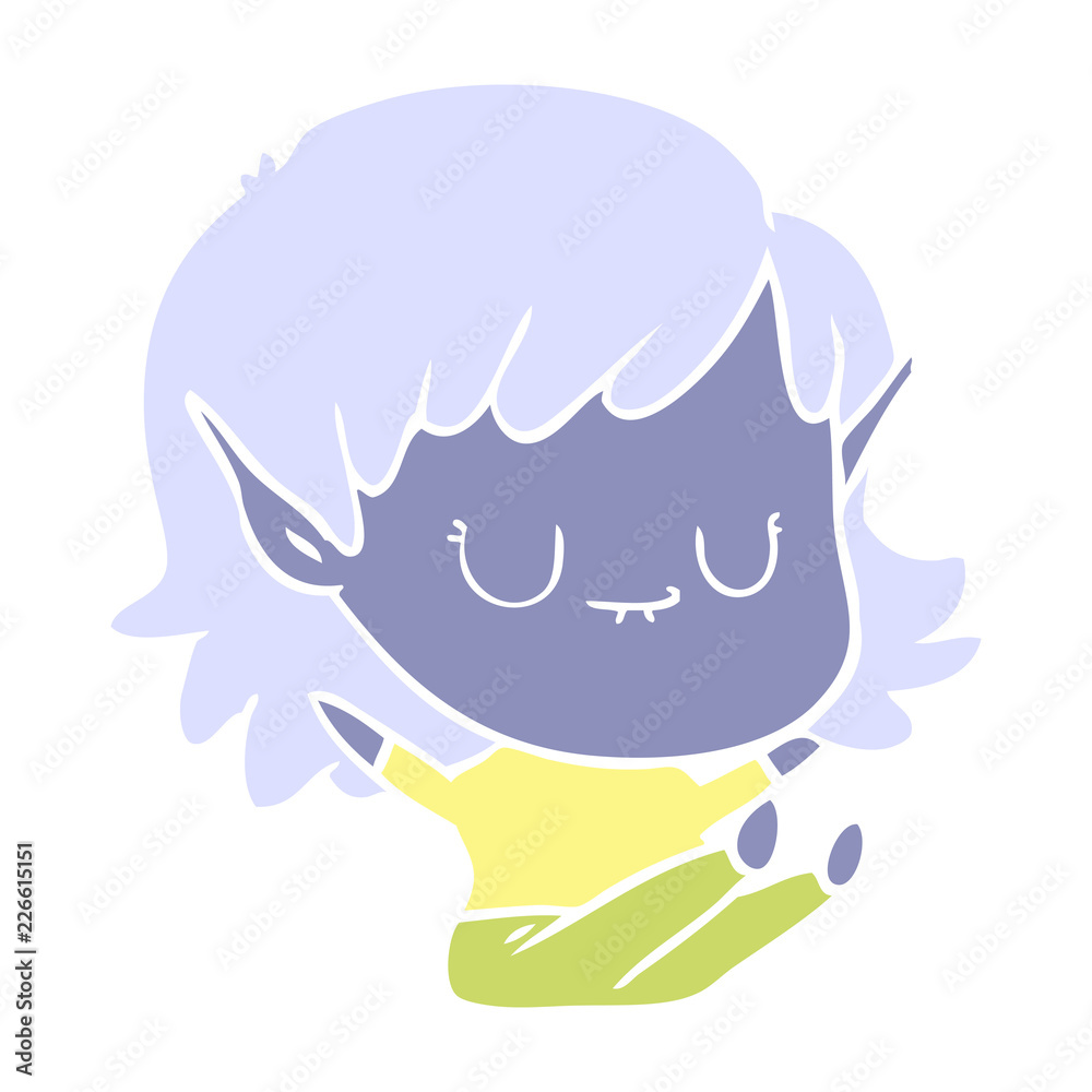 happy flat color style cartoon elf girl sitting happy flat color style cartoon elf girl sitting