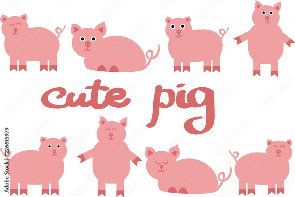 Hand drawn vector illustration of cute pig - symbol of 2019 new year. Cute cartoon character.