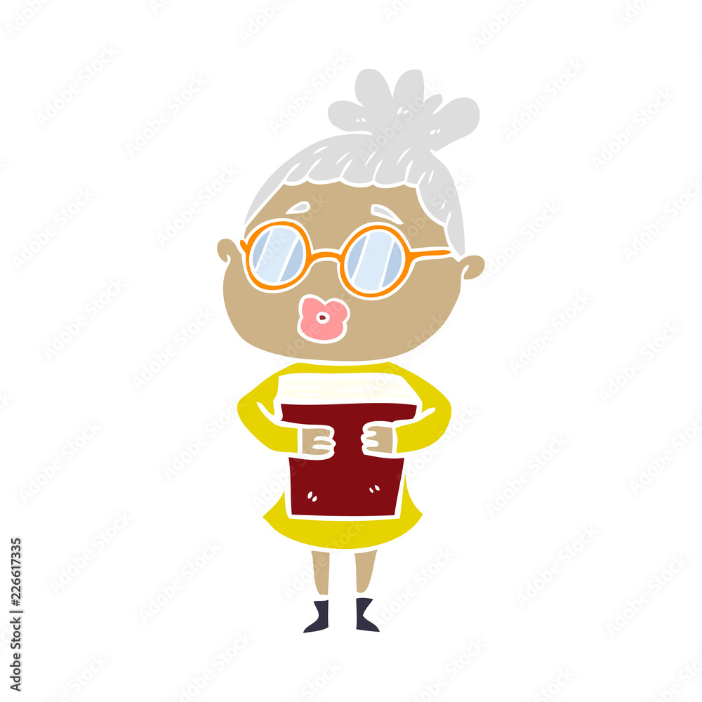 flat color style cartoon woman with book wearing spectacles