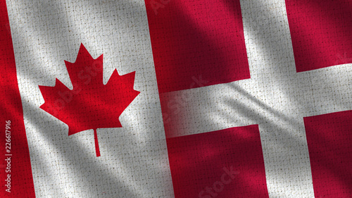 Canada and Denmark- 3D illustration Two Flag Together - Fabric Texture