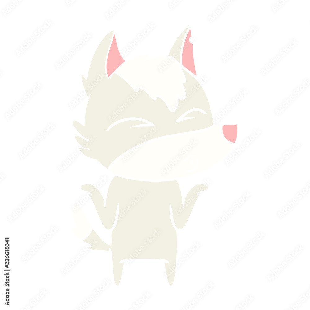 flat color style cartoon wolf shrugging shoulders flat color style cartoon wolf shrugging shoulders
