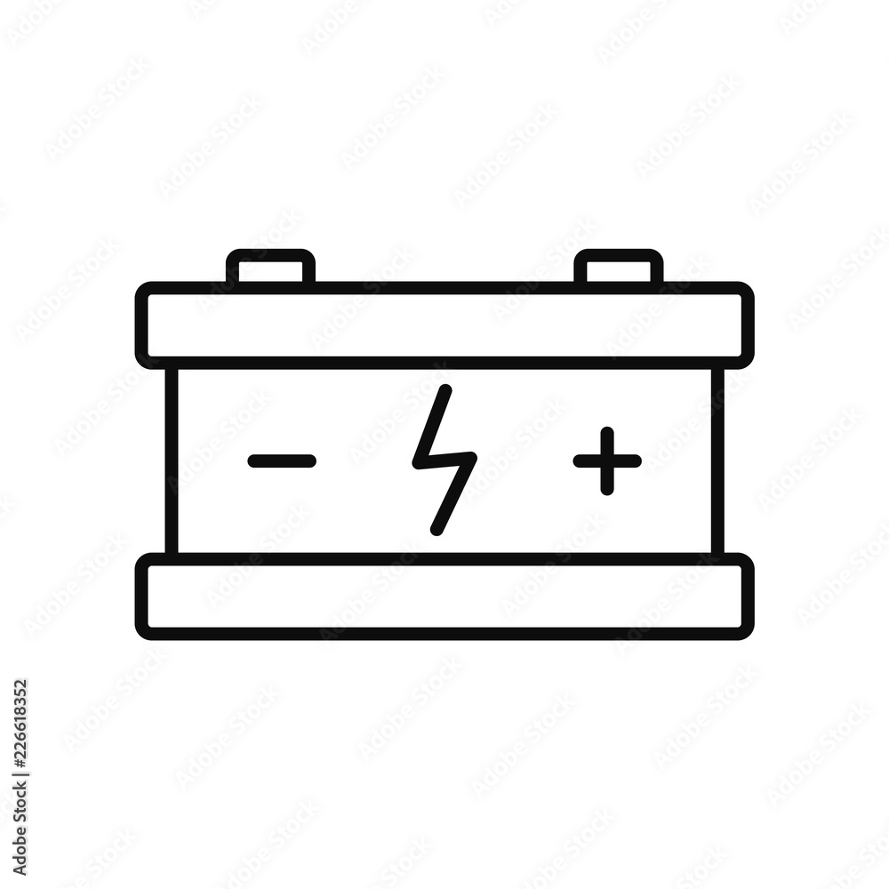 Eco car battery icon. Outline illustration of eco car battery vector icon for web design isolated on white background Eco car battery icon. Outline illustration of eco car battery vector icon for web design isolated on white background
