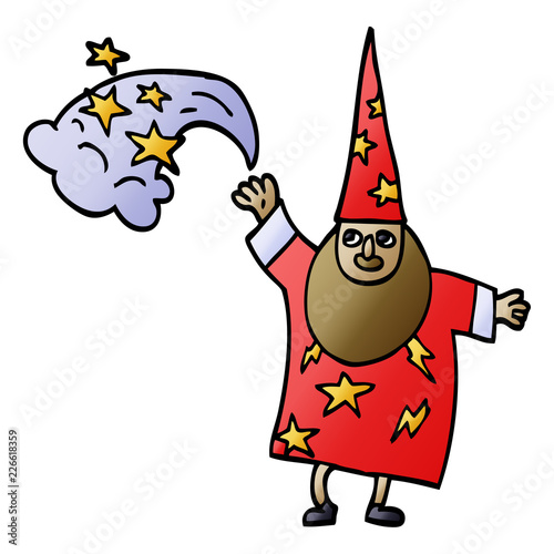 cartoon doodle wizard casting spell