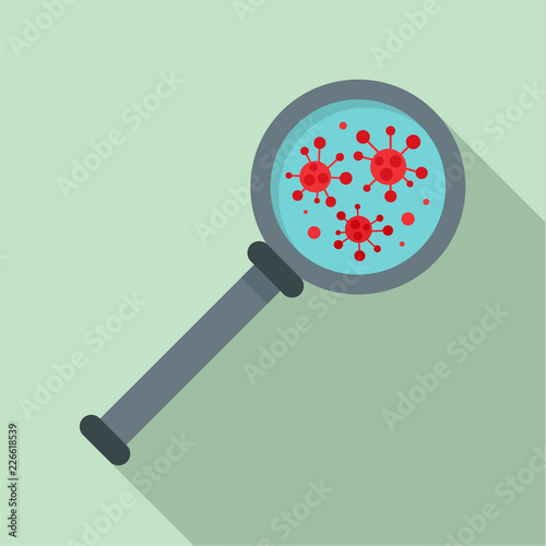 Virus magnify glass inspection icon. Flat illustration of virus magnify glass inspection vector icon for web design