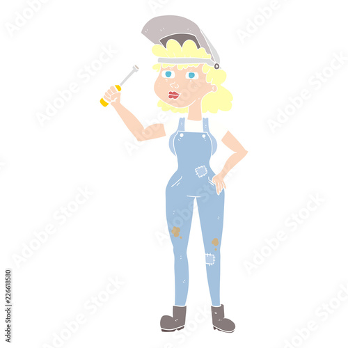 flat color illustration of a cartoon female mechanic