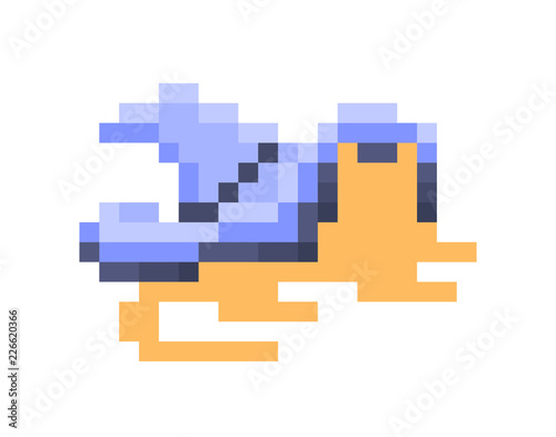 Ginger cat hiding under a violet witch hat, pixel art character isolated on white background. Cute 8 bit cartoon happy halloween icon. Retro vintage 80s; 90s slot machine/video game graphics.