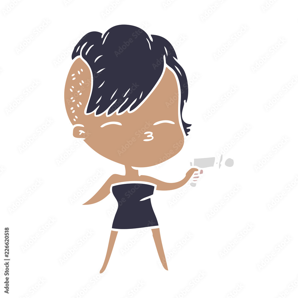flat color style cartoon squinting girl pointing ray gun flat color style cartoon squinting girl pointing ray gun