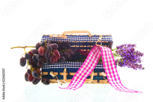 picnic suitcase with grapes and Lavender