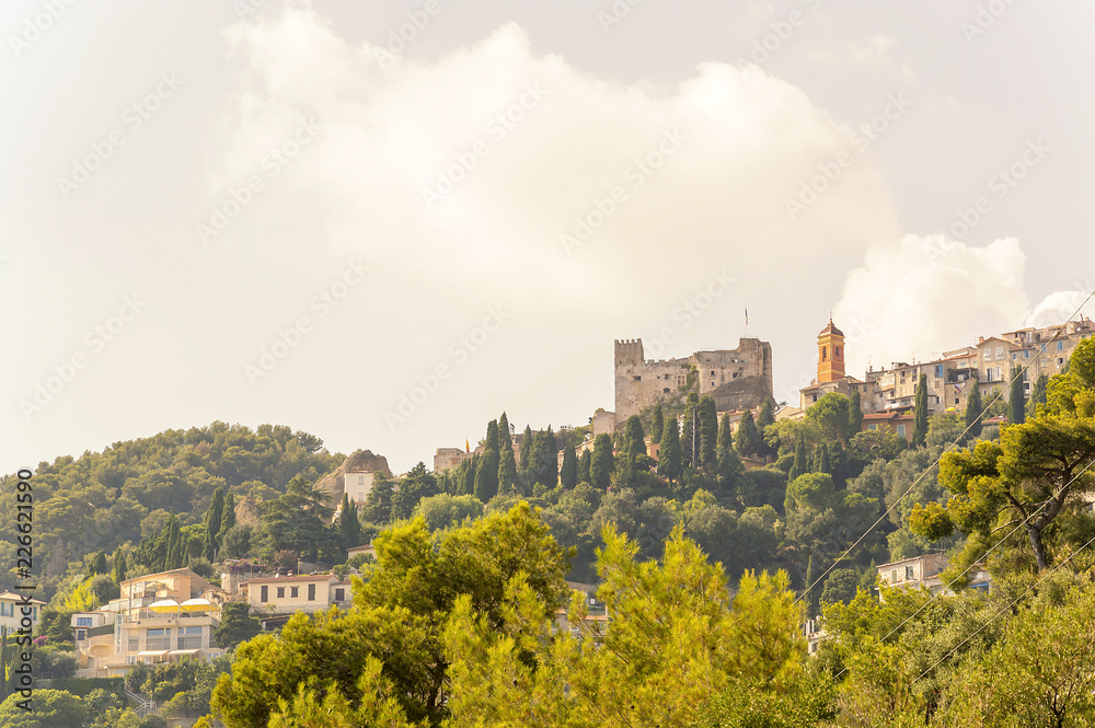 Panoramic view of Roquebrune medieval village in a summer day