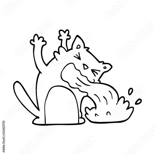 line drawing cartoon of an ill cat