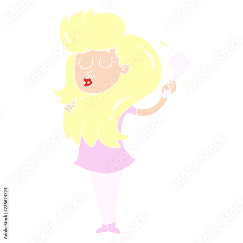 flat color illustration of a cartoon woman brushing hair