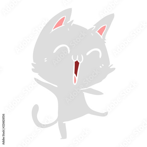 happy flat color style cartoon cat meowing