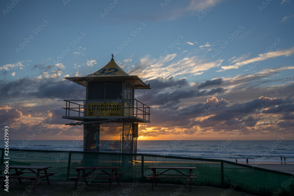 Lifeguard tower at sunrise, Gold Coast Australia